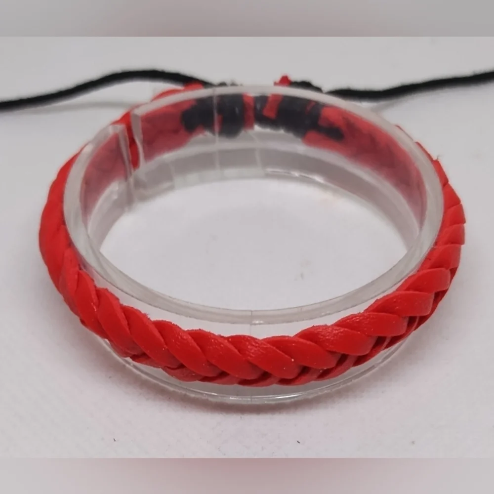 Men's Bracelet Leather Braided Red New f35‎